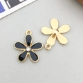 Black enamel flower charm with gold plating and central zircon for jewelry making - Black Enamel Rhinestone Flower Style (12102)