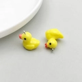 Pair of yellow resin duck pendants with silver metal rings for DIY jewelry making - Yellow
