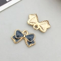 DIY bow charms in gold metal and dark blue enamel finish for jewelry making - Black Enamel Bowknot Style (12247)