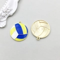 Macro detail of colorful enamel volleyball pendant with golden textured back for DIY jewelry - Volleyball Style (19028)