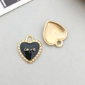 Heart-shaped black enamel pendant with gold 'Love' script and beaded edges in alloy - Black Enamel Heart Style (12410)