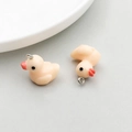 Pink resin duck charms with silver metal rings for DIY jewelry and necklaces - Orange Pink
