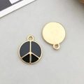 Golden peace sign charms with black enamel finish for DIY jewelry making and crafts - Black Enamel Round Peace Symbol Style (12414)