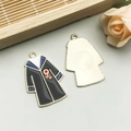Black graduation gown alloy charm with blue collar and red ribbon for DIY jewelry - Blue Academic Gown Style (18789)