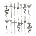 Set of vintage antique silver alloy charms featuring swords, daggers and gothic motifs - Mixed Antique Silver Sword Series (SN714)