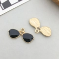 Golden pilot sunglasses pendant with black enamel oil drip for DIY jewelry making - Black Enamel Sunglasses Style (17515)