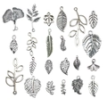 Set of 22 antique silver alloy leaf charms for DIY jewelry making and necklace pendants - 22-Piece Mixed Antique Silver Leaf Series Set (SN29)
