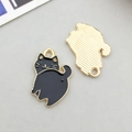 Set of 2 cute black cat enamel alloy charms showing front and back with golden finish - Black Enamel Animal Sitting Cat Style (17517)