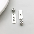 Silver love heart pendant bead for DIY charm bracelet with hollow rectangular design - Rectangular LOVE Charm (11465)