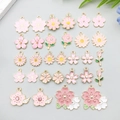 Pink enamel cherry blossom and daisy flower charms for DIY jewelry making - Mixed Enamel Pink Floral Series (SN745)