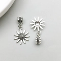 Antique silver sunflower charm pendants with vintage engraved large hole beads - Sunflower Shape (11468)