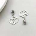 Antique silver interlocking hearts charm pendant with vintage engraved large hole bead - Double Hearts Style (11471)