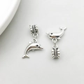 Dolphin-shaped antique silver charms with engraved large-hole beads for bracelets - Dolphin Shape (11475)