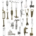 Mini pendentifs outils en alliage argent et bronze antique pour création bijoux DIY - Ensemble Série d'Outils (SN82) / 26 Pcs/Paquet / Argent antique