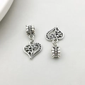 Antique silver heart charm with filigree design and large hole bail for DIY jewelry - Heart Style (11484)