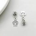 Antique silver alloy crown charm pendant with large hole bead for DIY jewelry making - Crown Style (11488)