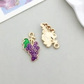 DIY purple grape pendant charms made of alloy with gold plating and green leaves - Grape (10852) / 1 Piece (10x17mm) / Purple
