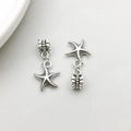 Pair of antique silver starfish charms with large hole beads for DIY jewelry making - Starfish Shape (11494)