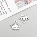Antique silver crown pendant with princess engraving and vintage filigree details - 12*11mm Princess Letter Crown (11323)