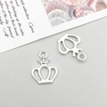Silver alloy hollow crown pendant with top ring for DIY jewelry making accessories - 12*16mm Crown Border (15647)