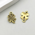Antique gold finish four-leaf clover alloy pendant charms with detailed vein engraving - Antique Gold Clover (11085)