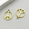 Antique gold alloy peace sign pendant charm with hollow design for jewelry making - Antique Gold Peace Sign (11094)