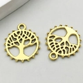 Vintage golden alloy Tree of Life round pendant with intricate cutout details for DIY jewelry - Antique Gold Round Tree of Life (11104)