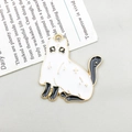 White enamel ghost cat charm with gold crescent moon and star patterns for DIY jewelry - Ghost White Cat (18138)