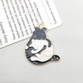Black and white cat oil drop pendant with gold moon and sun cosmic design - Hugging Black and White Cats (18139)