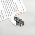 Enamel black cat resting on white crescent moon alloy charm pendant for DIY jewelry - Black Cat Resting on Moon (18140)