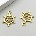 Antique gold alloy rudder pendant for DIY jewelry making with nautical helm design - Antique Gold Ship Rudder (11111)