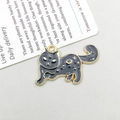 Enamel black cat charm with gold moon and star patterns for DIY jewelry making - Stretching Black Cat (18144)