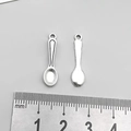 Antique silver spoon pendant for DIY jewelry, shining finish, showing front and back views - Antique Silver Cutlery Spoon (6*24mm)