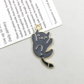 Cat-shaped alloy pendant with black enamel finish and golden base for DIY jewelry - Curled Up Black Cat (18145)