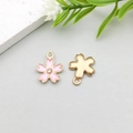 Ciondolo a fiore di ciliegio in smalto rosa con strass per creazione di gioielli - Fiore di Ciliegio in Smalto Rosa (11896)