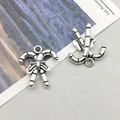 Antique silver candy cane pendant with ribbon bow for Christmas DIY jewelry making - Christmas Candy Cane (3997) / 17*19mm / Antique Silver