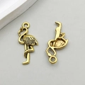 Antique gold flamingo charm pendant for DIY jewelry with detailed feather engraving - Antique Gold Flamingo (11123)