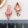 Pink pearl glaze conch shell alloy pendant in rose gold finish with spiral texture - Enamel Pink Conch (8600)