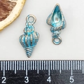 Blue enamel conch shell pendant for jewelry making with vintage metal finish - Enamel Blue Conch (8602)