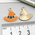 Detail view of double-sided witch hat charm with size ruler for Halloween DIY jewelry - Orange Enamel Small Witch Hat (14007)