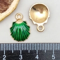 Golden alloy shell pendant with dark green enamel finish and ruler for size reference - Enamel Green Shell (8606)