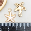 Starfish enamel charm pendant in white and gold finish for jewelry making DIY projects - Enamel White Starfish (8609)