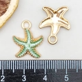 Starfish alloy pendant with colorful drip oil finish and gold mirror back for DIY jewelry - Enamel Green Starfish (8611)