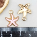 Pink enamel starfish pendant in gold alloy finish with top hanging ring, 1.8cm width - Enamel Pink Starfish (8612)