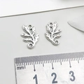 Vintage silver alloy leaf charms for DIY bracelets with detailed vein texture, 19mm size - Double Hole Branch Connector Style (3569)
