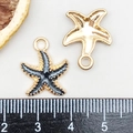 Dark blue enamel starfish alloy pendant charm with golden accents and size scale reference - Enamel Black Starfish (8613)
