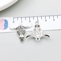 Vintage silver longhorn skull pendant for DIY jewelry making with retro carved details - Antique Silver Patterned Bull Skull (18710)