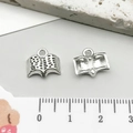 Antique silver book charm pendant for DIY jewelry making with 1.2cm scale reference - Antique Silver Book (5590)