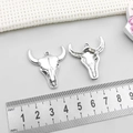 Antique silver bull skull alloy pendant for jewelry making with retro carved texture - Antique Silver Smooth Bull Head (18711)