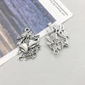 Antique silver snowflake bell pendant with bow tie for DIY jewelry crafting - Christmas Bell Style (8846)